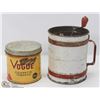 Image 1 : VINTAGE TOBACCO TIN WITH VINTAGE GRINDER