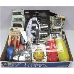 FLAT OF ASSORTED KITCHEN ITEMS INCLUDING, ROTARY