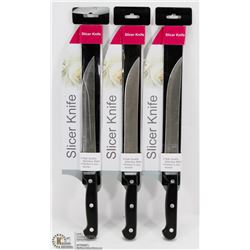 LOT OF 3 NEW STAINLESS STEEL SLICER KNIVES