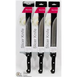 LOT OF 3 NEW STAINLESS STEEL SLICER KNIVES