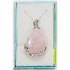 Image 1 : ROSE QUARTZ TEAR DROP SHAPED PENDANT WITH CHAIN.