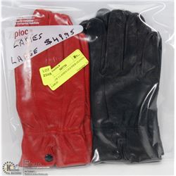 PACK OF 2 LADIES LEATHER GLOVES LARGE