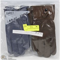 PACK OF 2 LADIES LEATHER GLOVES LARGE