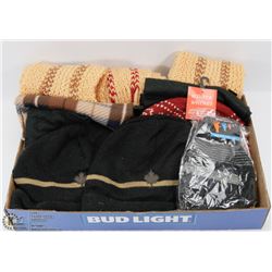 FLAT OF SCARFS, GLOVES AND TOQUES
