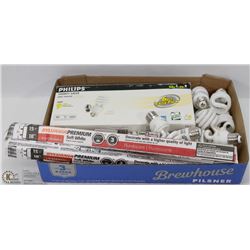 BOX OF VARIOUS TYPES OF LIGHT BULBS