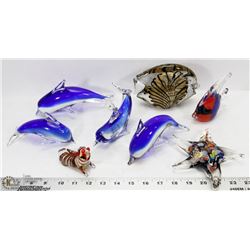 SET 4 GLASS DOLPHIN'S, 2 FISH, 1 STAR FISH