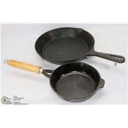 6" CAST IRON SKILLET WITH WOODEN HANDLE AND 10"