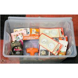 TOTE OF ASSORTED NEW HARDWARE.