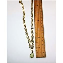 13) GOLD TONE & PALE GREEN CRYSTAL
