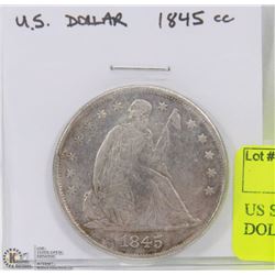 US SEATED LIBERTY SILVER DOLLAR COIN 1845.