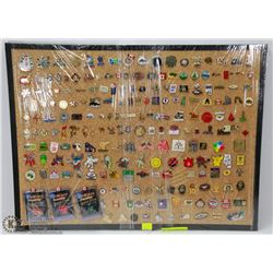 CORK BOARD WITH 200 PINS INCL WAR, MEMORIAL,