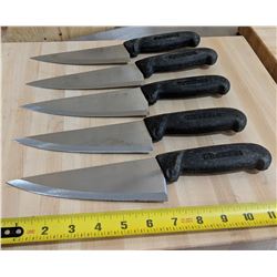 LOT OF 5 BLACK KNIVES, USED SHARPENED