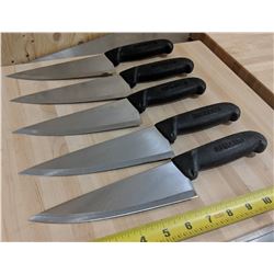 LOT OF 5 BLACK KNIVES, USED SHARPENED
