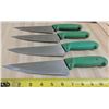 Image 1 : LOT OF 4 GREEN KNIVES, USED SHARPENED
