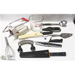 LOT OF VARIOUS KITCHEN ITEMS & UTENSILS INCL 3