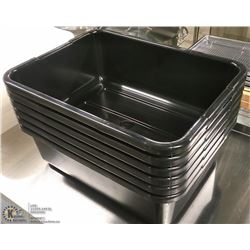 BLACK HEAVY DUTY TOTE BOXES - LOT OF 6.