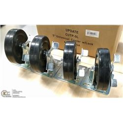5" CASTORS WITH BRAKES, 4" PLATE - LOT OF 4