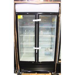 NEW 1000L UPRIGHT HINGED DOUBLE GLASS DOOR COOLER