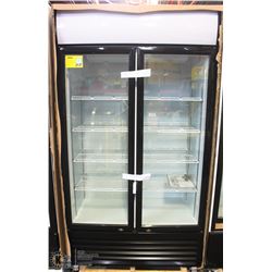 NEW 1000L UPRIGHT HINGED DOUBLE GLASS DOOR COOLER