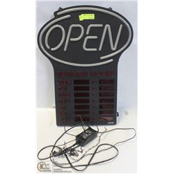 OPEN SIGN DISPLAY W/ WEEKLY HOURS