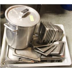 TOTE OF ASSORTED STAINLESS STEEL INSERTS & LIDS
