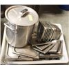 Image 1 : TOTE OF ASSORTED STAINLESS STEEL INSERTS & LIDS
