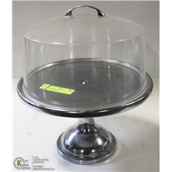 STAINLESS DESSERT PIZZA STAND WITH CLEAR LID