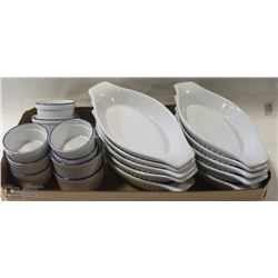 LOT OF SINGLE SERVE LASAGNE DISHES & SAUCE DISHES