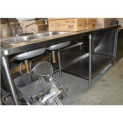 S/S 2-WELL SINK W/ PLUMBING & PREP COUNTERTOP AREA