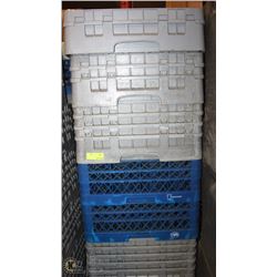 LARGE STACK OF COMMERCIAL DISHWASHER RACKS