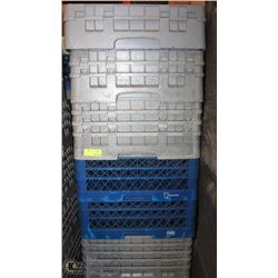 LARGE STACK OF COMMERCIAL DISHWASHER RACKS