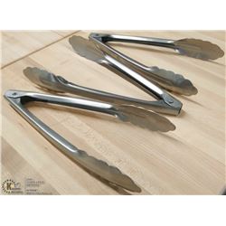 9" STAINLESS STEEL TONGS - LOT OF 3