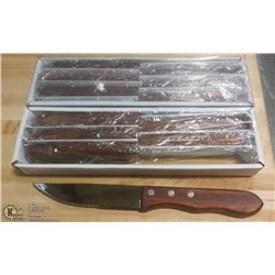 OMCAN WOODEN HANDLE STEAK KNIVES - LOT OF 12
