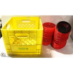 CRATE W/ 33 PLASTIC FOOD BASKETS