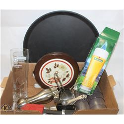 FLAT OF RESTAURANT ITEMS INCL CUPS, MEASURES, SALT