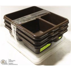 THREE CAMBRO MEAL DELIVERY TRAYS WITH LIDS