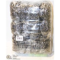 PACKAGE OF 12 NEW STAINLESS STEEL POT SCRUBBERS