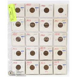 SHEET OF CANADIAN PENNIES 1949-1953.