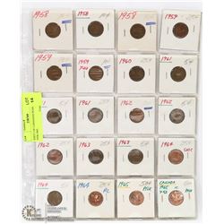 SHEET OF CANADIAN PENNIES 1958-1965.