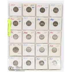 SHEET OF CANADIAN NICKLES 1957-1965.