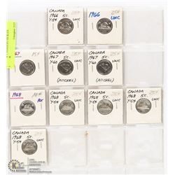 SHEET OF CANADIAN NICKLES 1966-1968.