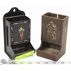 LOT OF 2 ANTIQUE WALL MATCH BOXES