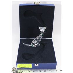 SWAROVSKI SILVER CRYSTAL CAT FIGURINE W/ A GREEN