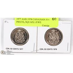 1977 AND 1978 CANADIAN 50 CENT PIECES, SQUARE