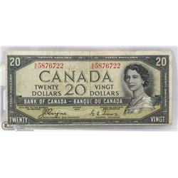 1954 CANADIAN $20 DEVILS FACE BILL.