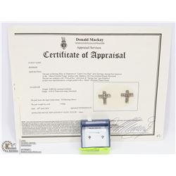PAIR OF STERLING SILVER & DIAMOND SET LATIN CROSS