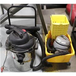 2 SHOP VACS SOLD WITH A MOP BUCKET AND WRINGER