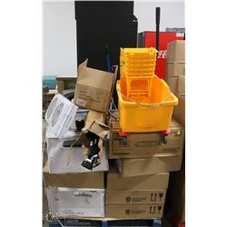 PALLET WITH GARBAGE CAN LIDS / BAGS / BINS ETC.
