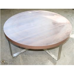 ROUND WOOD TONE AND METAL COFFEE TABLE
