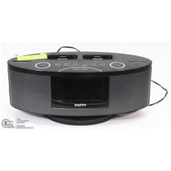 SANYO ALARM CLOCK RADIO WITH IPOD DOCK.